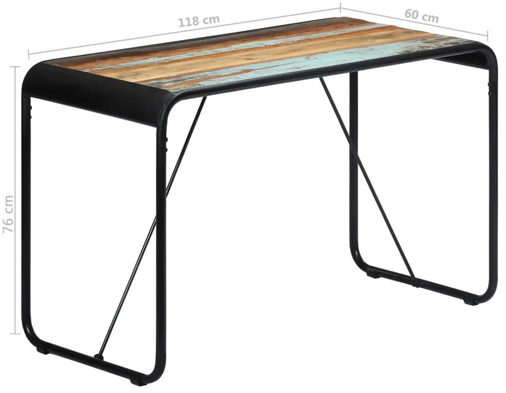 Mesa de jantar 118x60x76 cm madeira maciça recuperada
