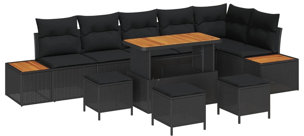 vidaXL Conjunto de Sofá de Jardim 10 pcs Preto vime PE