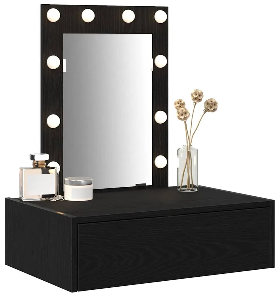Mesa de Maquiagem Montada na Parede com Luzes LED - Carvalho Preto