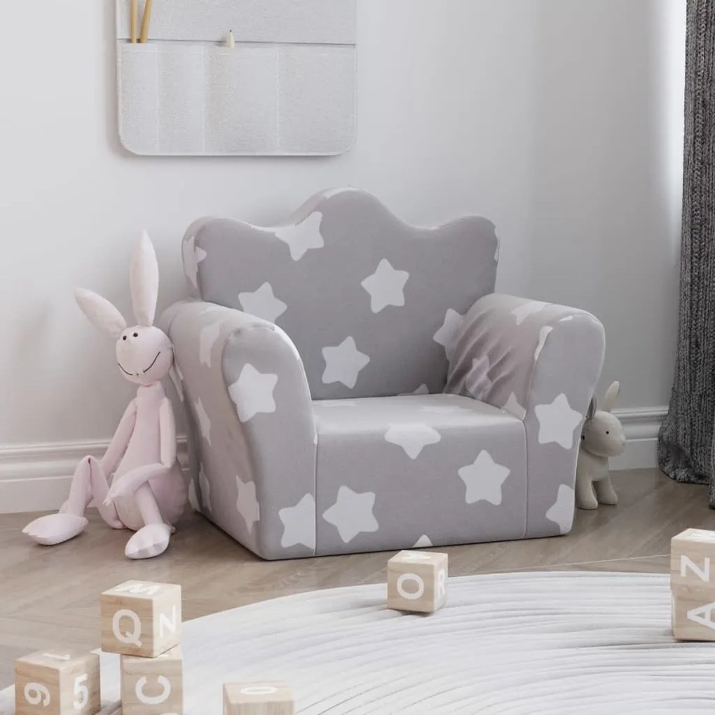 341857 vidaXL Sofá infantil de c/ estrelas pelúcia cinzento-claro