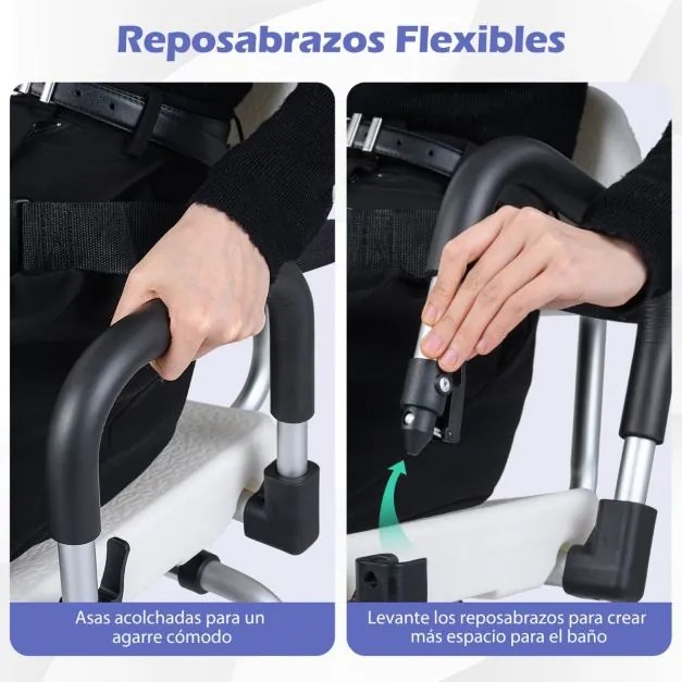 Cadeira de banho giratória para idosos com encosto e altura ajustável em 5 níveis, apoios de braços e banco de apoio para pessoas com mobilidade reduz