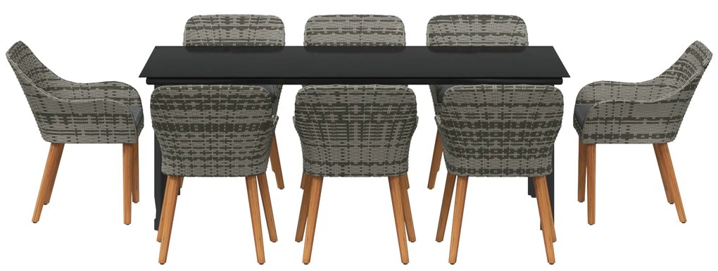 Conjunto de Jantar de Jardim 9 Peças Cinza Rattan Poliéster