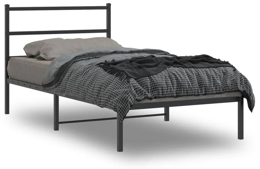 355359 vidaXL Estrutura de cama com cabeceira 100x190 cm metal preto