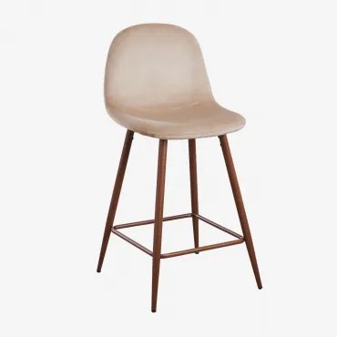 Pacote De 4 Bancos Altos Em Veludo Glamm Castanho Trigo & Madeira Escura & ↑65 Cm - Sklum