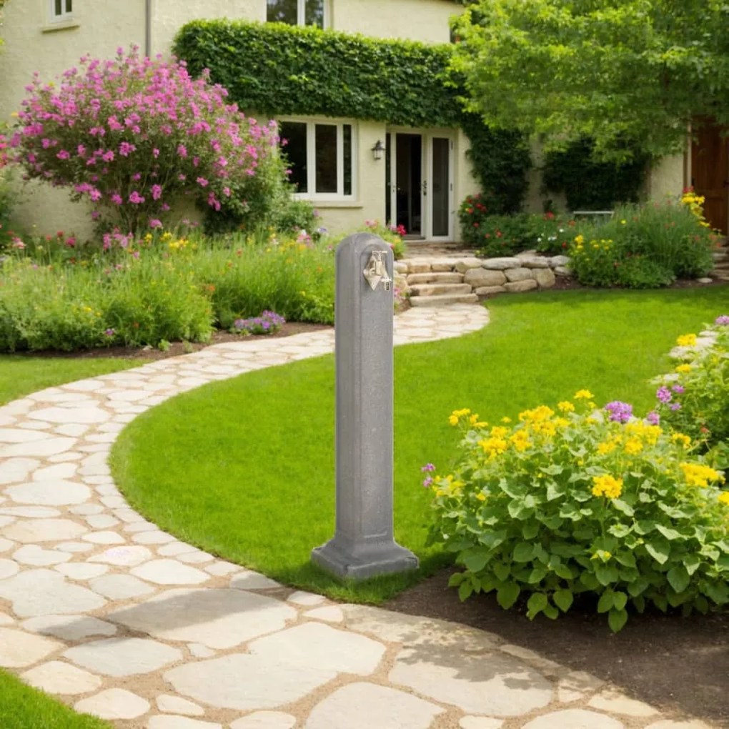 vidaXL Coluna água p/ jardim c/ torneira aspeto pedra cinzento-claro