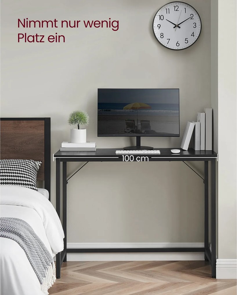 Secretária 100 x 50 x 76 cm, mesa de trabalho para quarto e escritório em casa, preta