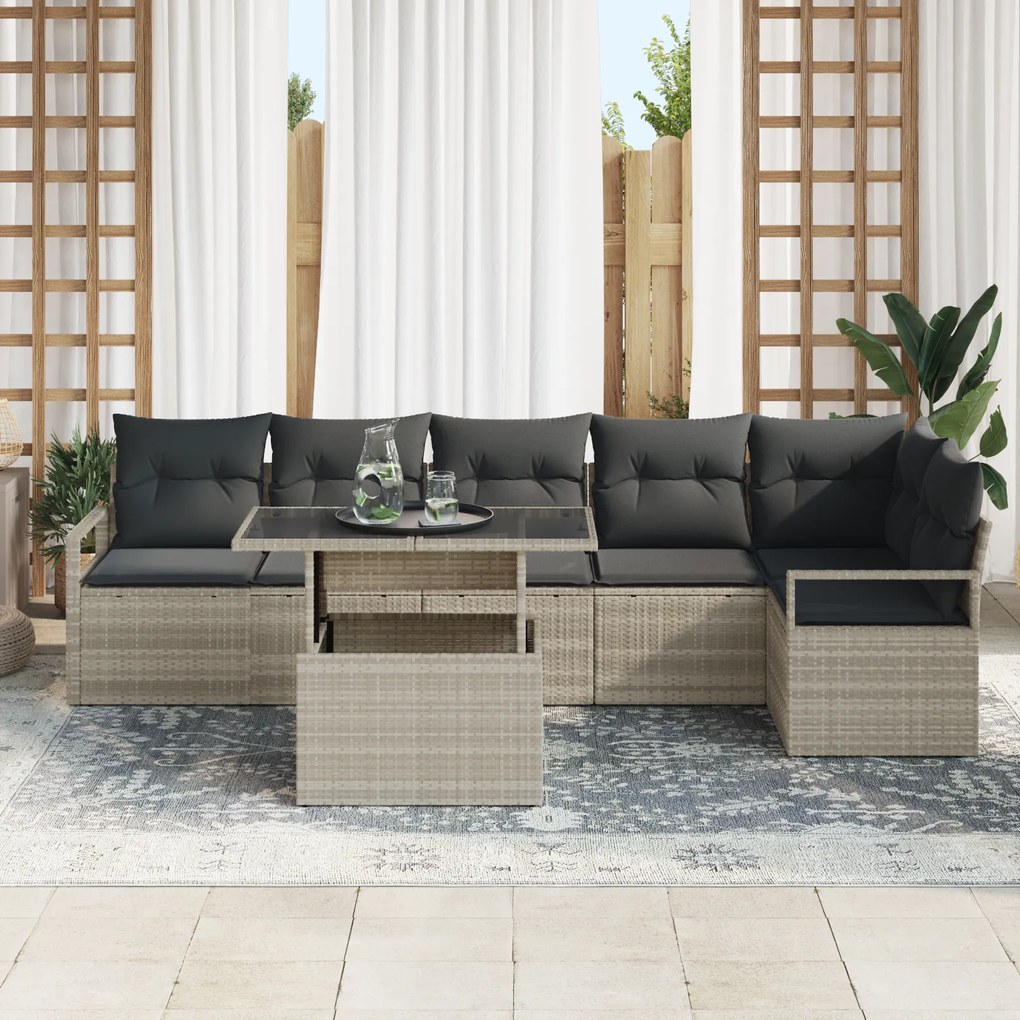 Conjunto de Sofás de Jardim de 7 Peças com Almofadas Cinza Claro de Vi
