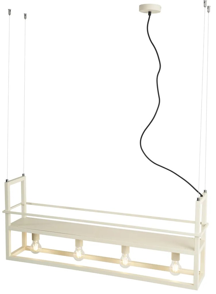 Candeeiro suspenso industrial bege 4 luzes - Cage Rack Industrial