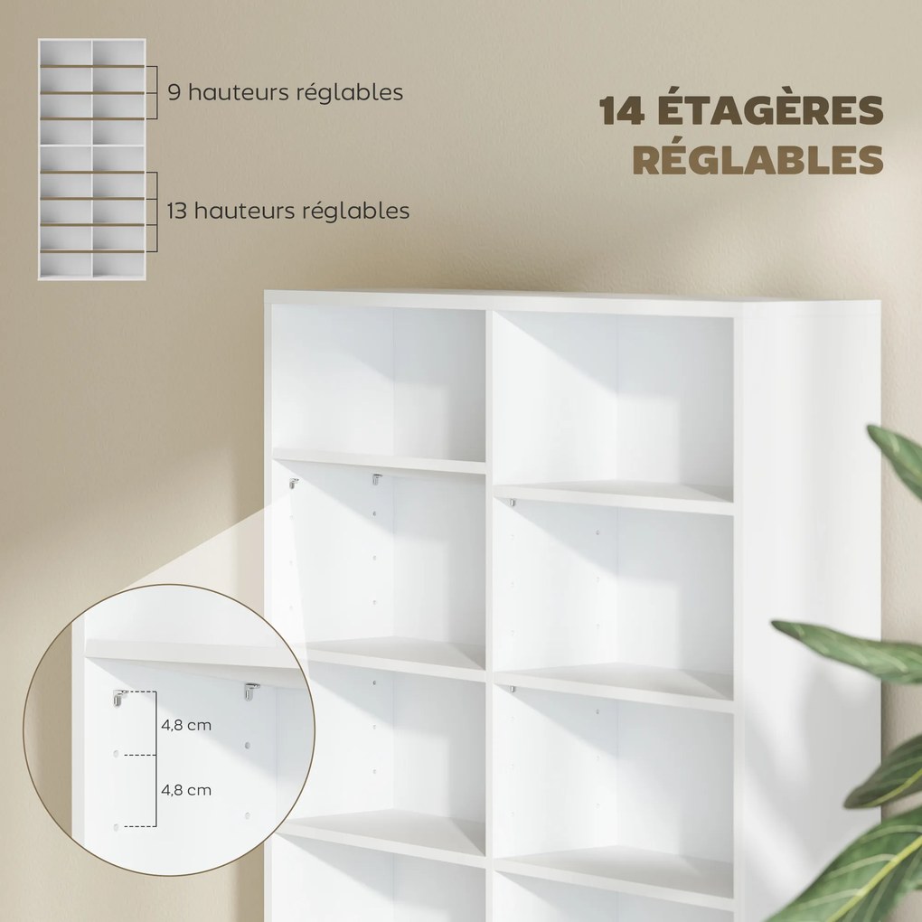 Organizador para CD e DVD com 18 compartimentos, capacidade máxima de 640 CD/360 DVD/430 Blu-ray, 78,5 x 24 x 175 cm, branco