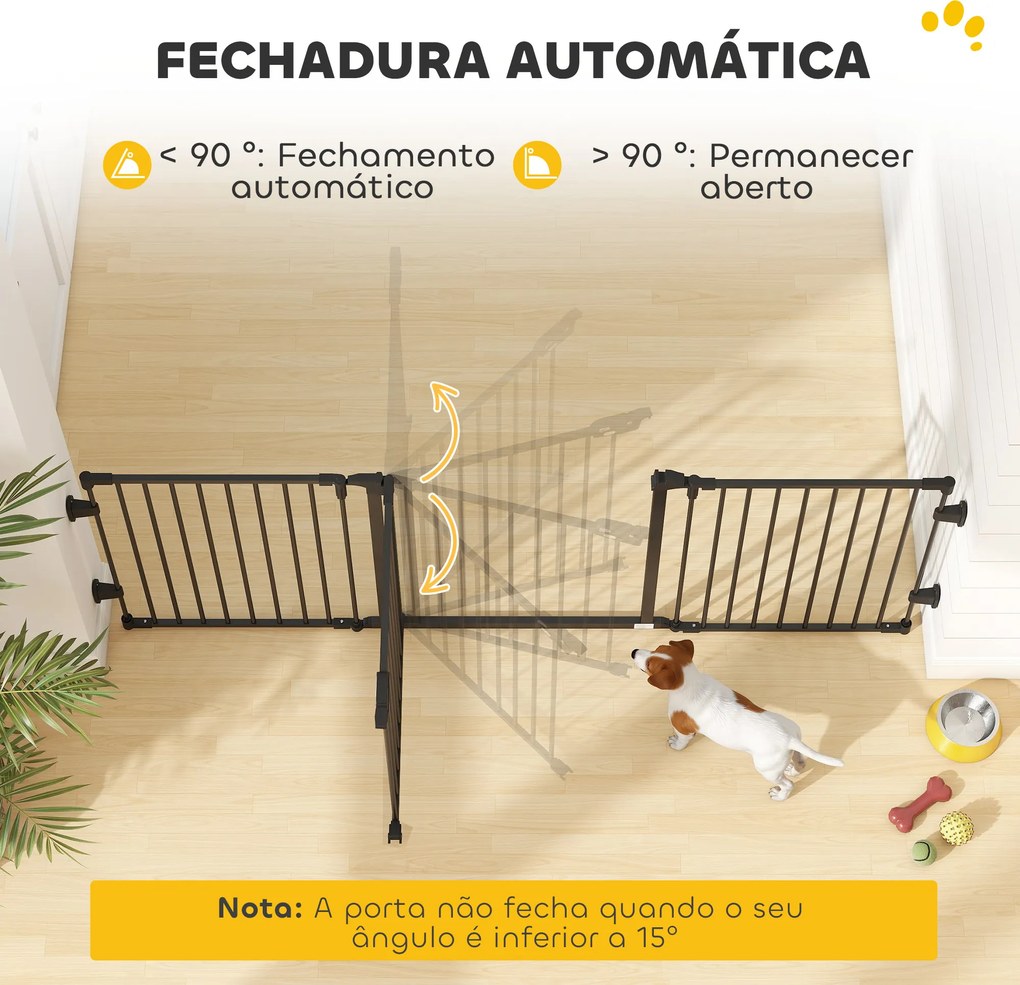 Barreira de Segurança para Cães Dobrável Barreira de Proteção para Lareira 202,5 cm com Porta para Escada Corredor Preto