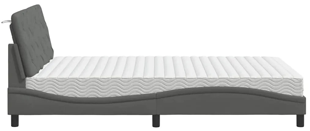 Cama com colchão 140x200 cm tecido cinzento-escuro