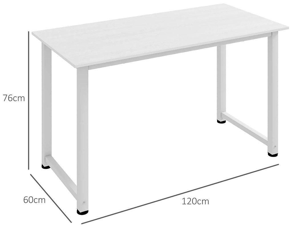 Secretária Moderna Mesa de Estudo com Estrutura de Aço e Pés Ajustáveis Mesa de Computador 120x60x76 cm Branco