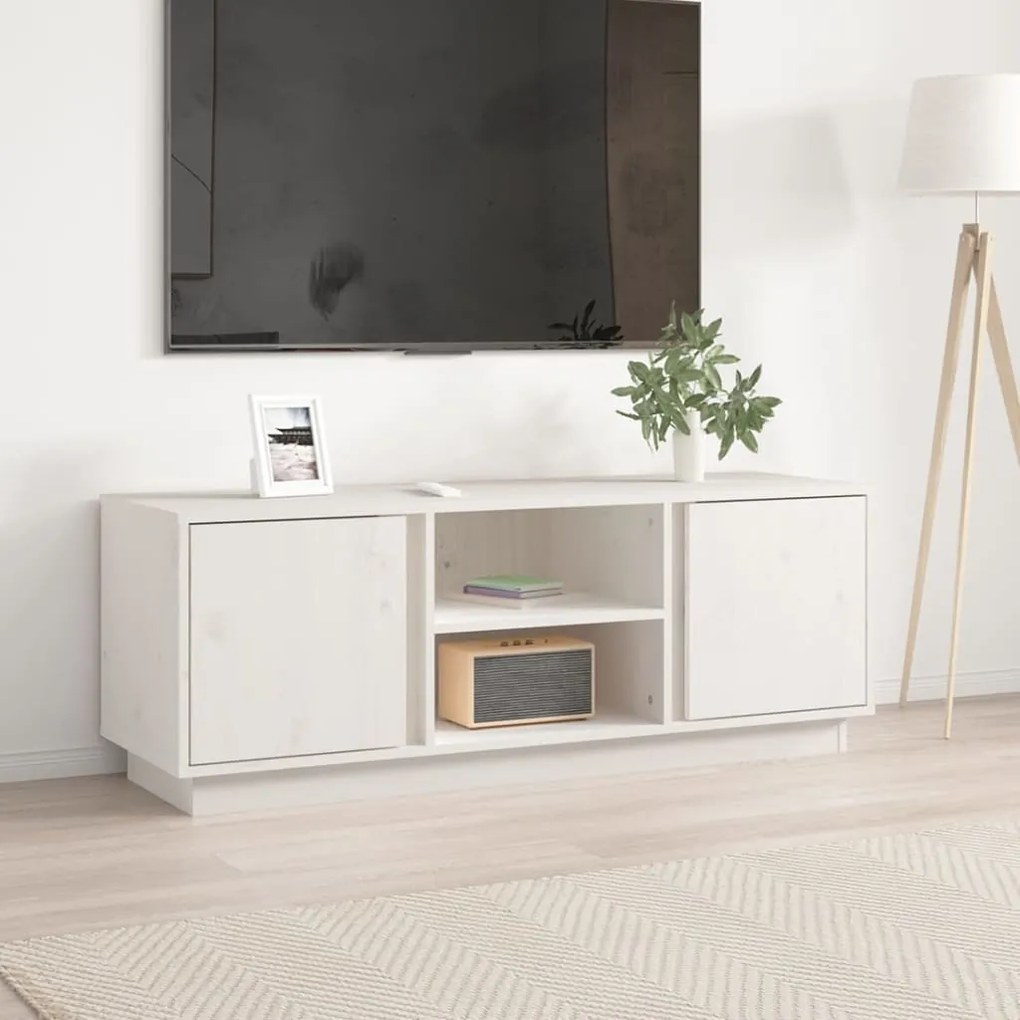 vidaXL Móvel de TV 110x35x40,5 cm madeira de pinho maciça branco