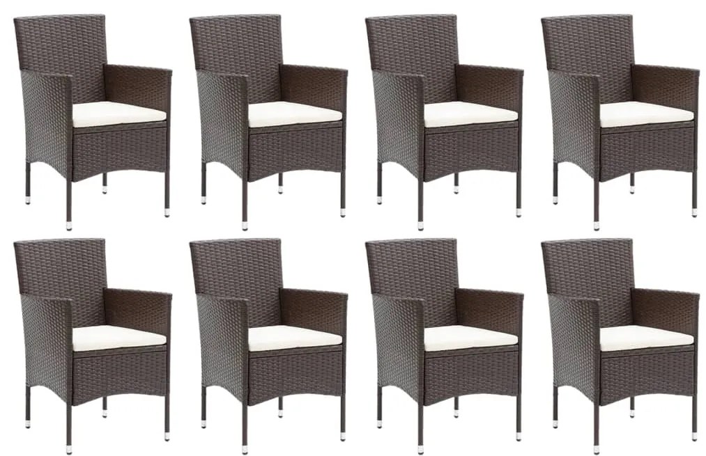 9 pcs conjunto jantar p/ jardim c/ almofadões vime PE castanho