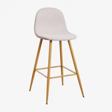 Pacote De 2 Bancos Altos Glamm Beige Creme & ↑75 Cm & Madeira Natural - Sklum