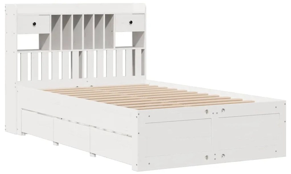 Cama com estante sem colchão 135x190 cm pinho maciço branco