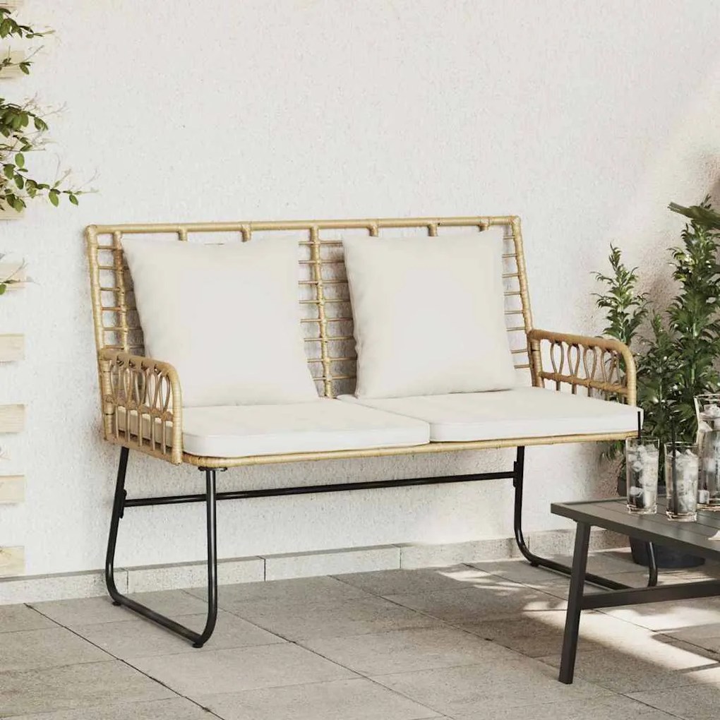 vidaXL Banco de jardim Marrom, Preto, Creme Rattan de poliéster, aço