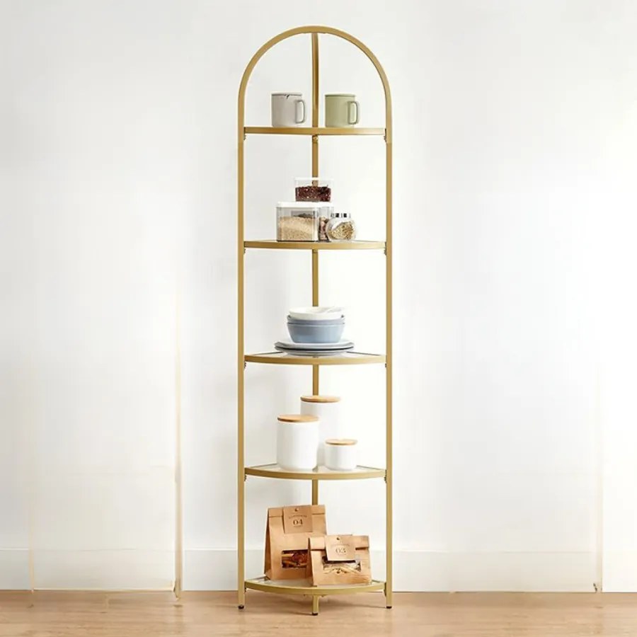 Estante de canto com 5 prateleiras 28 x 28 x 158 cm Vidro, metal Dourada