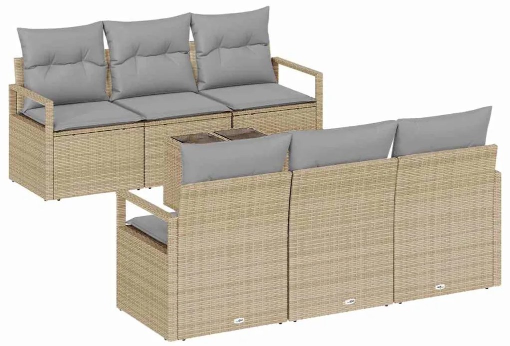 Conjunto de Sofá de Jardim de 7 Peças com Almofadas Bege em Rattan Sin