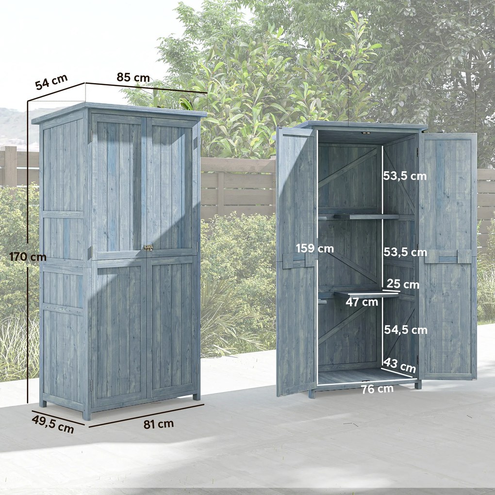 Armário de Jardim para Arrumação, 85 x 54 x 170 cm, 2 Portas com Fechadura, Cinzento