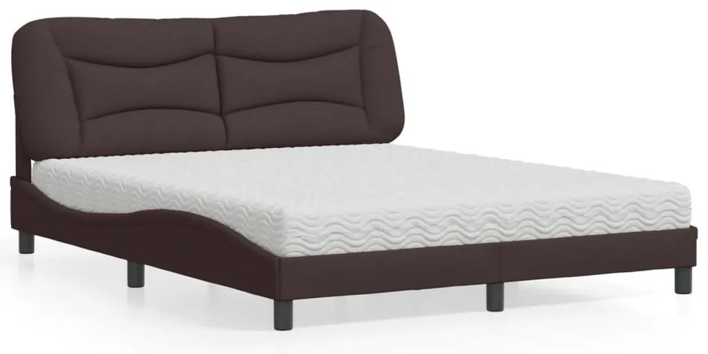 Cama com colchão 160x200 cm tecido castanho-escuro