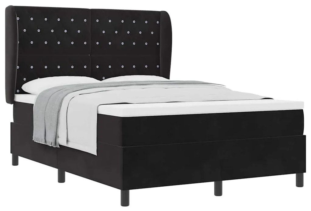 Cama Box com Colchão Preto 140x200 cm Veludo