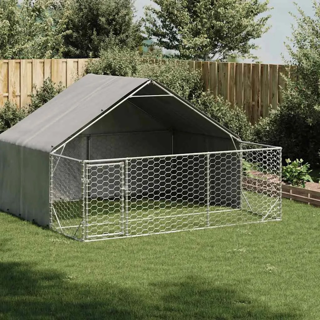 Canil exterior para cães com corredor 3x3x1,9 m aço galvanizado