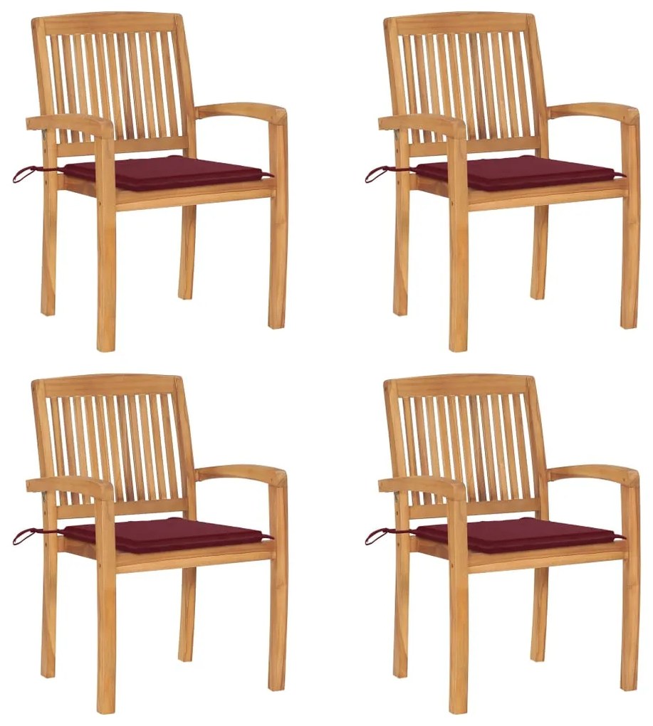 vidaXL Cadeiras de jardim empiháveis c/ almofadões 4 pcs teca maciça