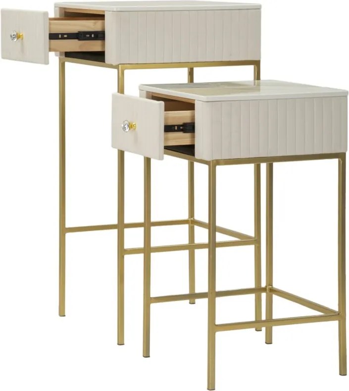 CONJUNTO DE MESAS ALTAS 2 PEÇAS Ø45X90-40X70 CM CREME E DOURADO