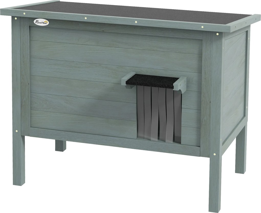 Casinha para gatos, casinha exterior elevada em madeira com teto basculante e isolamento, 85 x 50 x 68,5 cm, cinzento escuro e preto