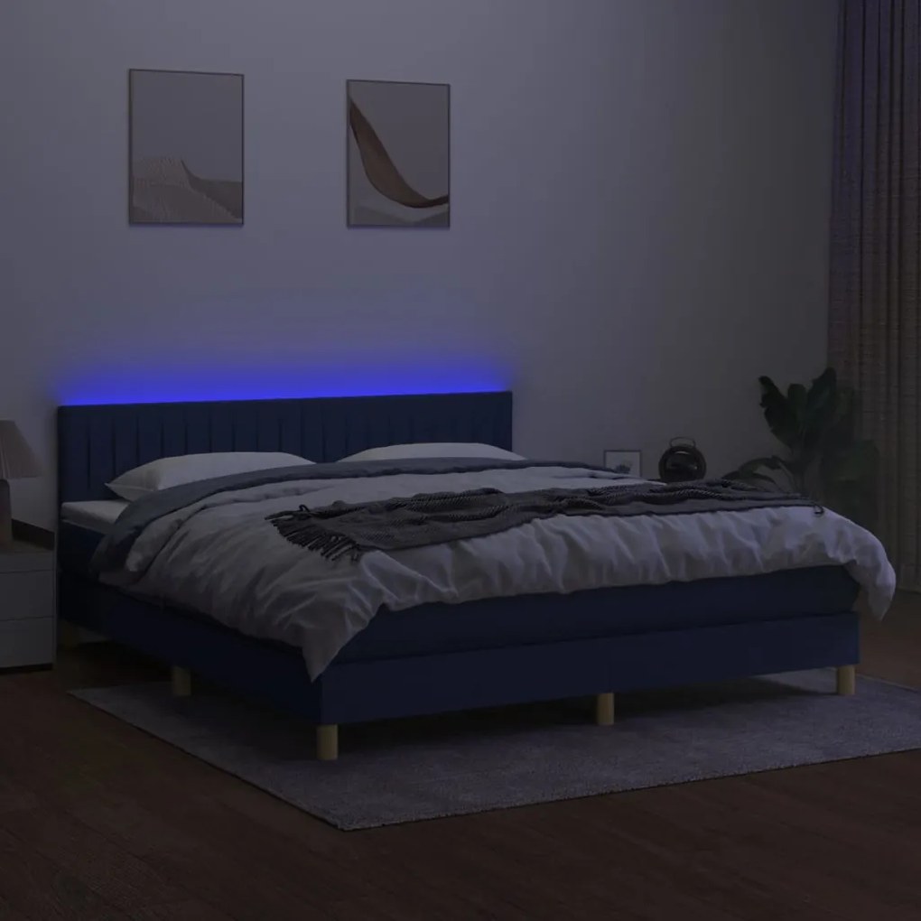 Cama box spring c/ colchão e LED 160x200 cm tecido cor creme