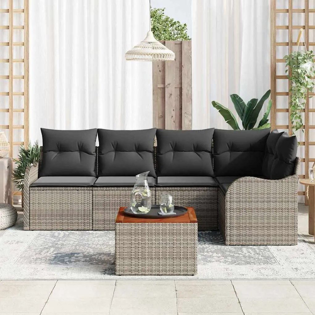 Conjunto de Sofá de Jardim com 6 Peças e Almofadas Cinza