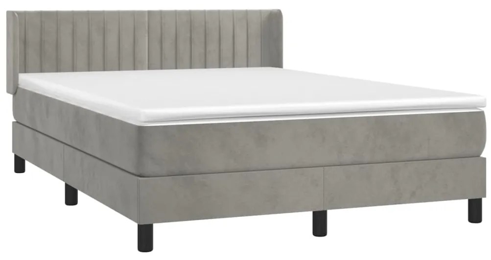 Cama com molas/colchão 140x190 cm veludo cinzento-claro