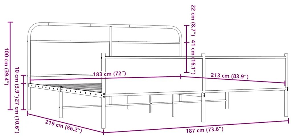 Estrutura cama sem colchão 183x213 cm metal carvalho castanho