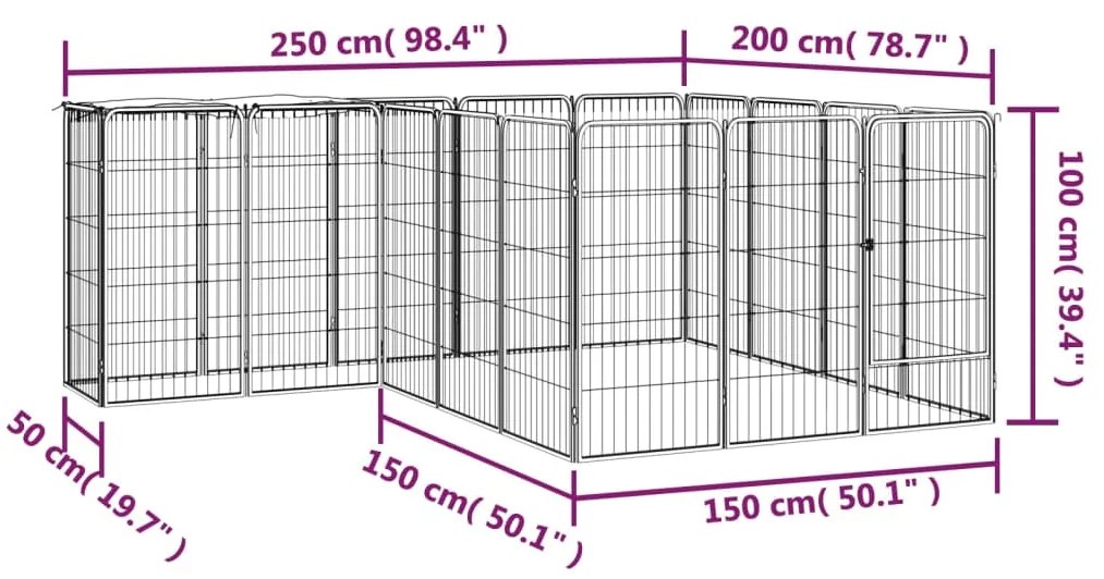 Parque p/ cães c/ 18 painéis 50x100 cm aço revestido a pó preto