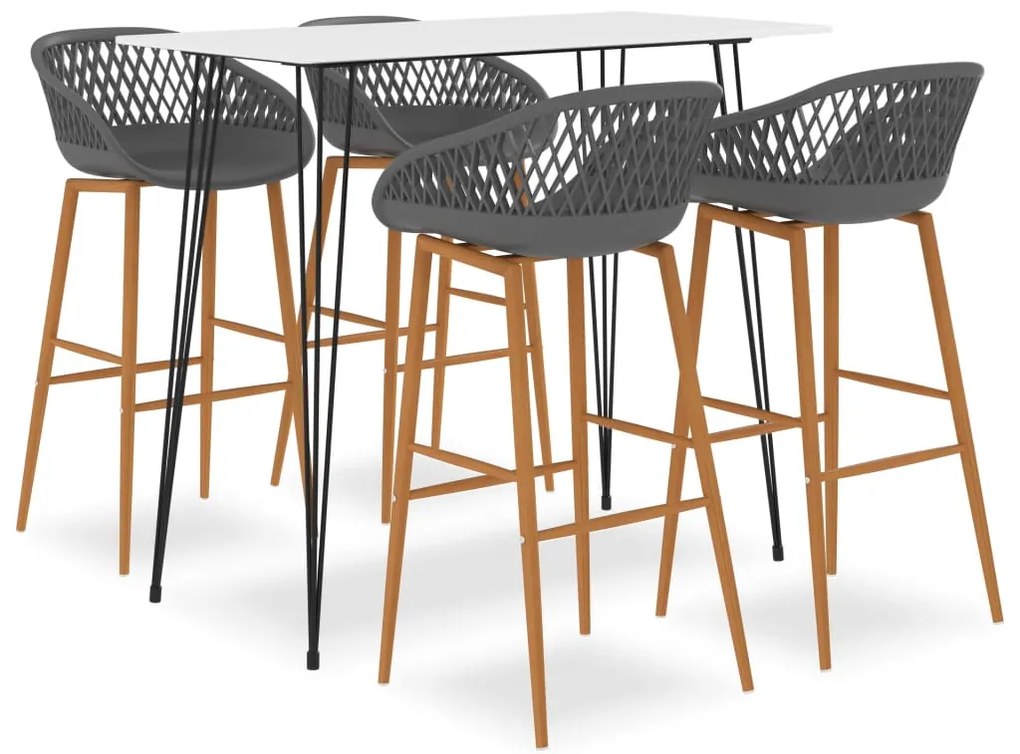 vidaXL 5 pcs conjunto de bar branco e cinzento