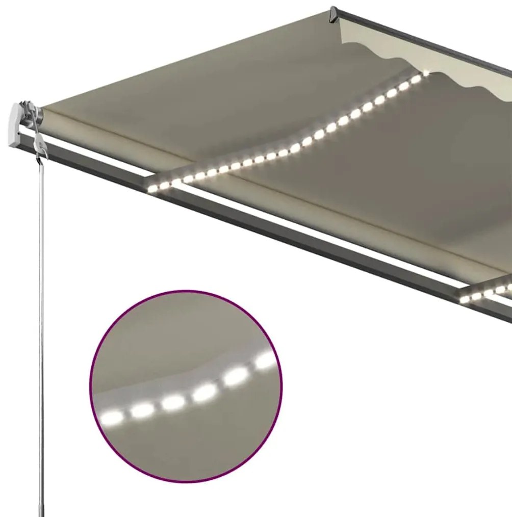 Toldo retrátil manual com LED 450x300 cm cor creme