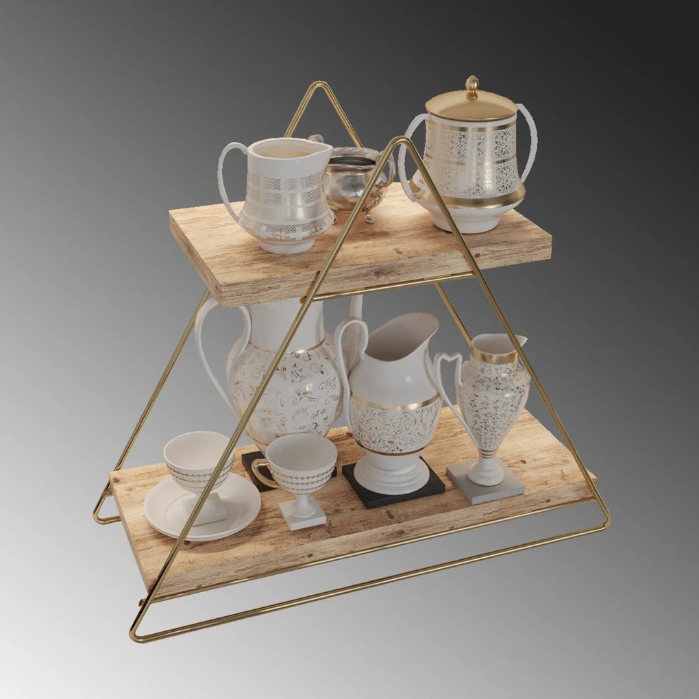 Prateleira Masa Servis Rafı – Dourado e Castanho – 38x16x42 cm | Tribo