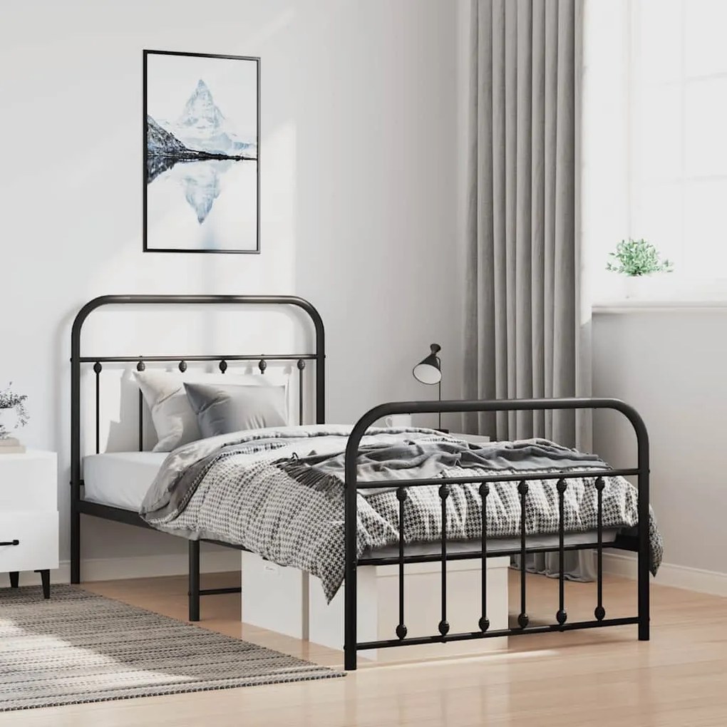 vidaXL Estrutura de cama com cabeceira e pés 100x190 cm metal preto