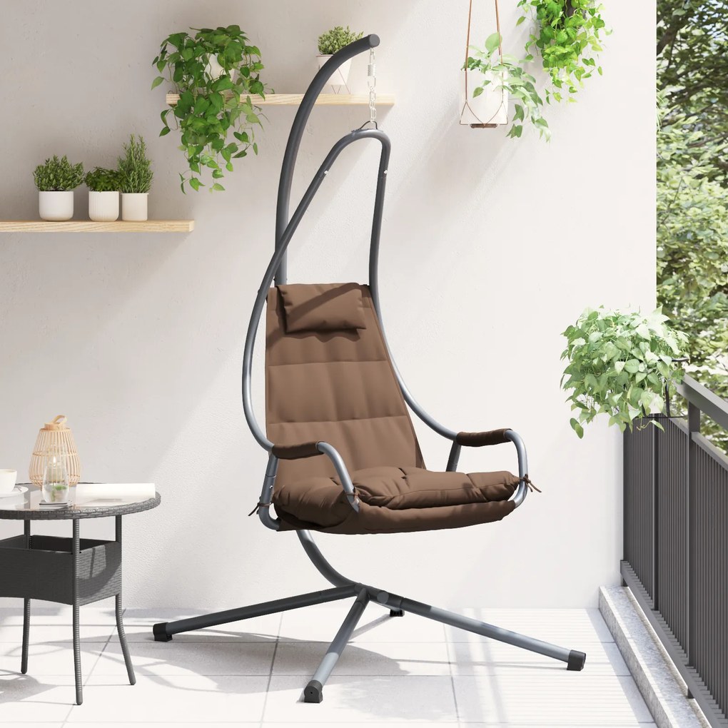 vidaXL Cadeira Suspensa com Suporte e Almofada Café Aço
