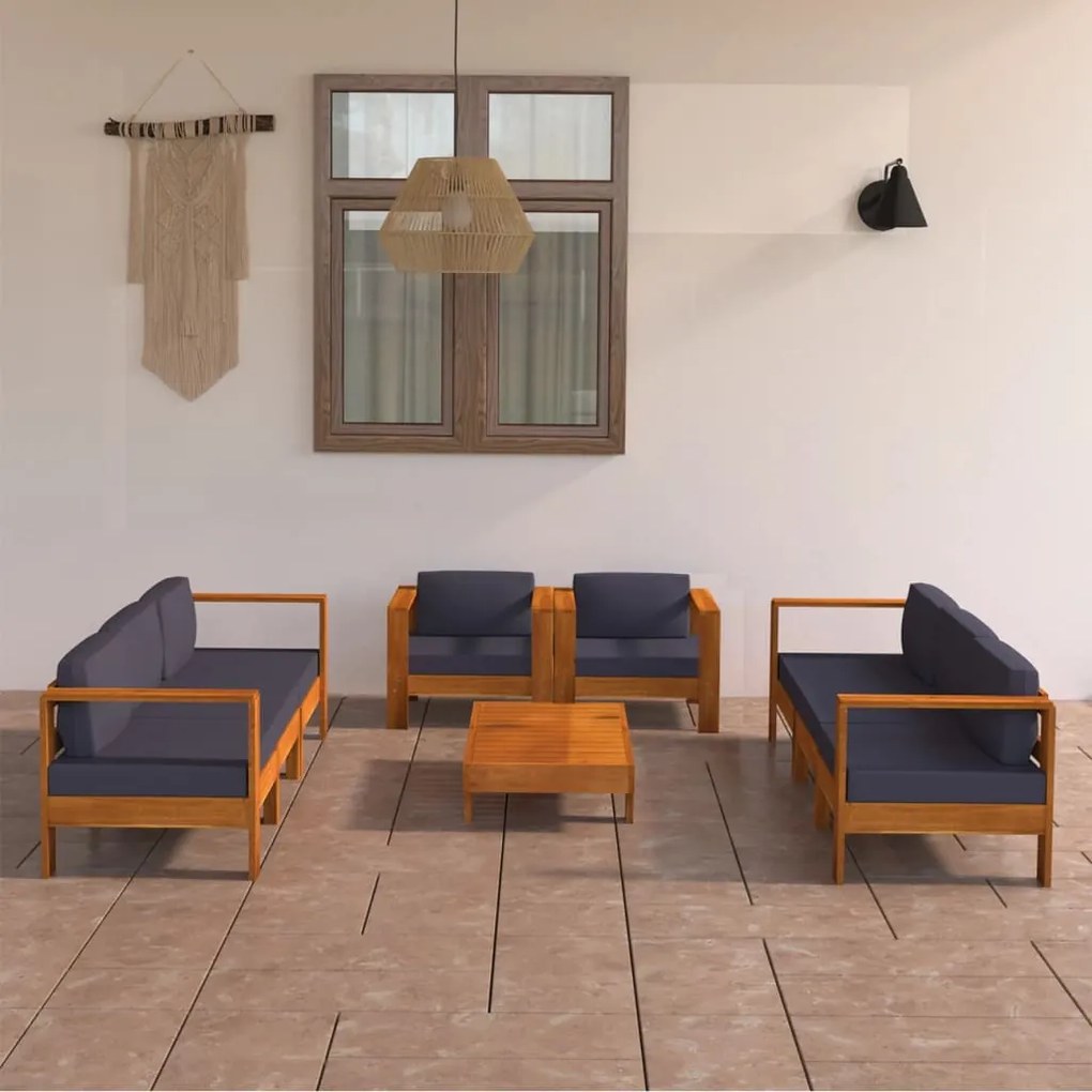 vidaXL 8 pcs conj. lounge de jardim c/ almofadões cinza-escuro acácia