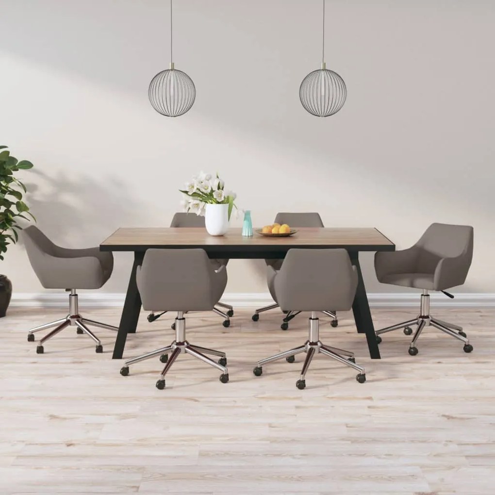 vidaXL Cadeiras de jantar giratórias 6 pcs tecido cinzento-acastanhado