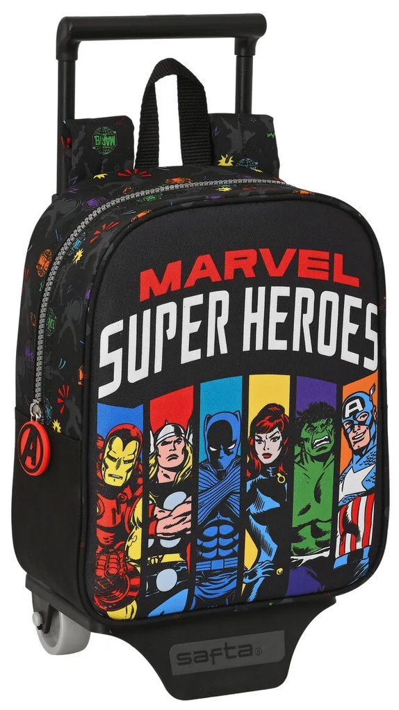 Mochila Escolar com Rodas The Avengers Super Heroes Preto (22 X 27 X 10 cm)