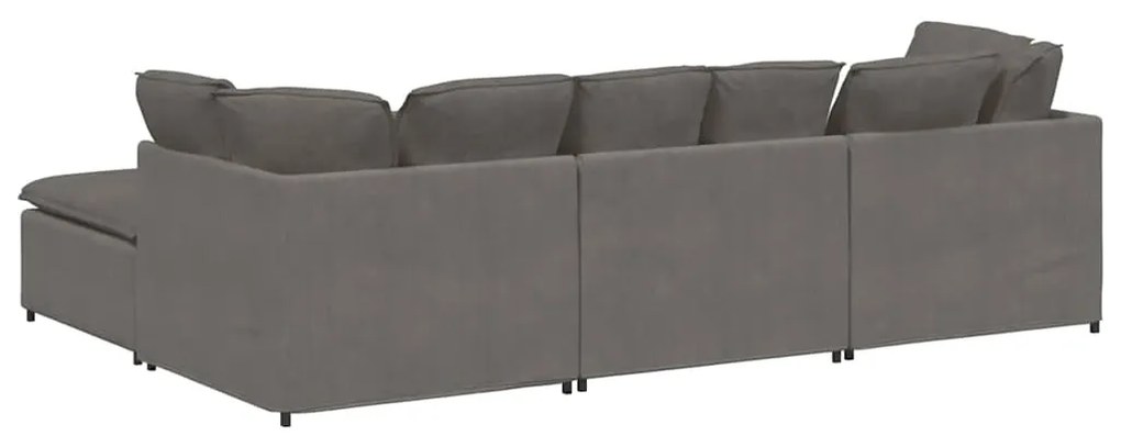 Sofá modular c/ pufes almofadas tecido corduroy cinzento-claro
