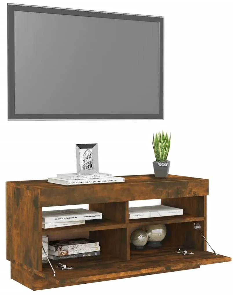 Móvel de TV com luzes LED 80x35x40 cm carvalho fumado