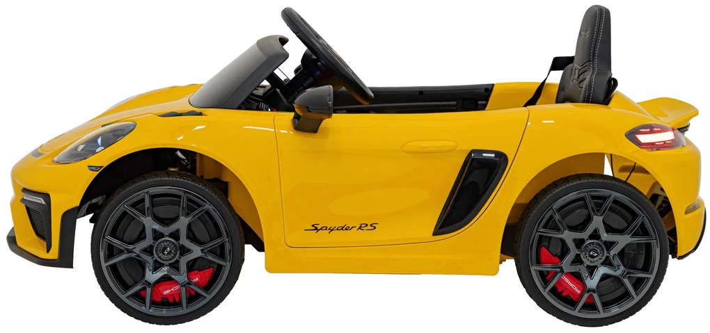 Carro elétrico para Crianças 12V Porsche Spyder RS 718 com Rodas Espuma EVA, assento couro ecológico Carga até 30 kg Pintado Amarelo