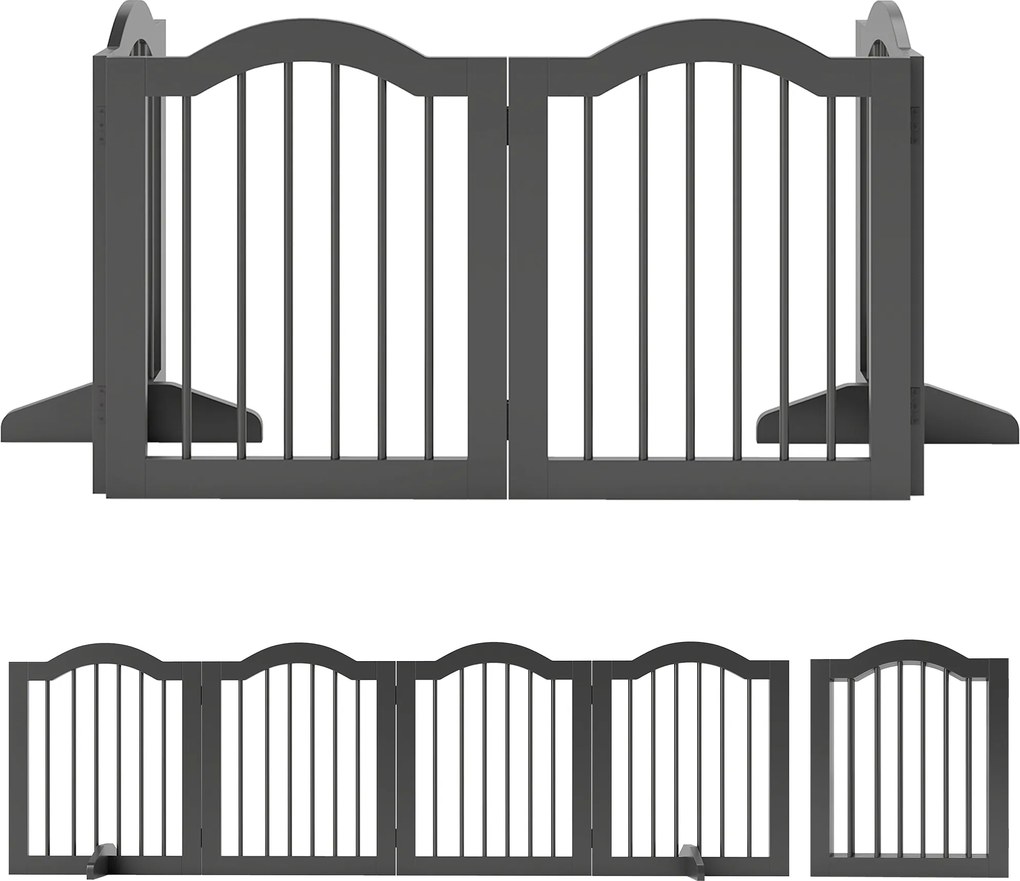 PawHut Portão para Cães Portão de Proteção Autoportante com Pés, Dobrável, 4 Painéis, 208 x 29,5 x 61 cm, Preto | Aosom Portugal