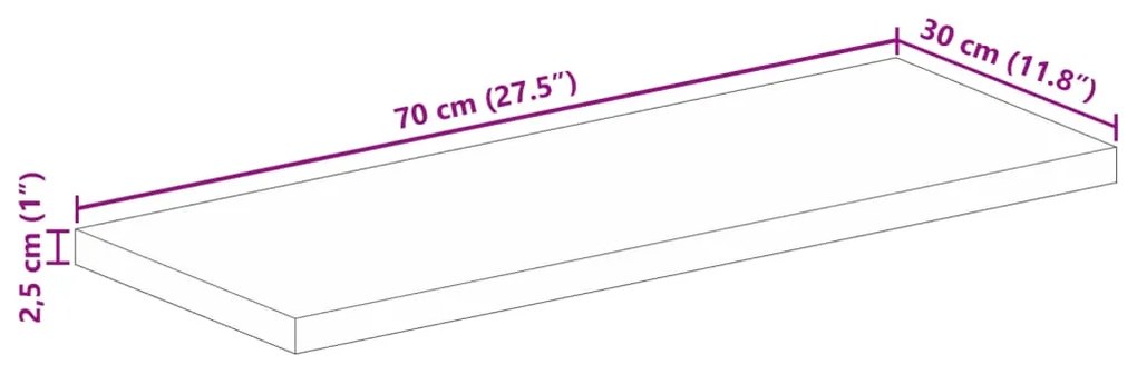 Tampo de mesa retangular 70x30x2,5 cm mangueira maciça