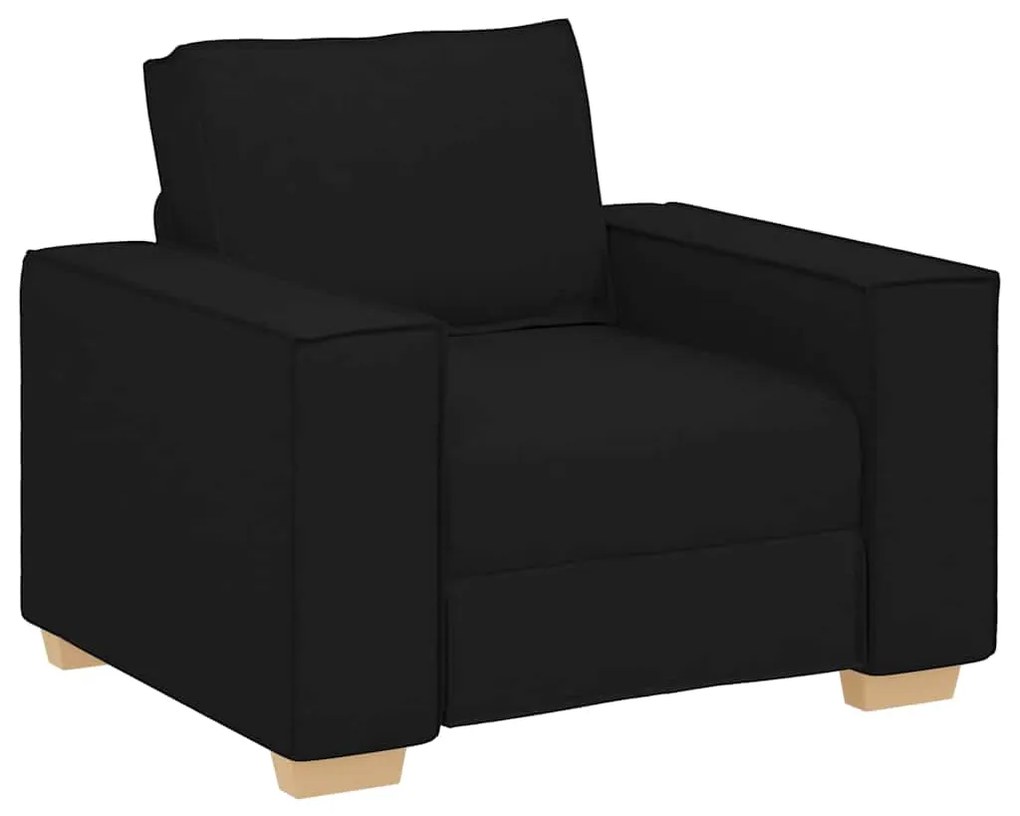 Conjunto de Sofá de 3 Peças com Almofadas em Tecido Preto