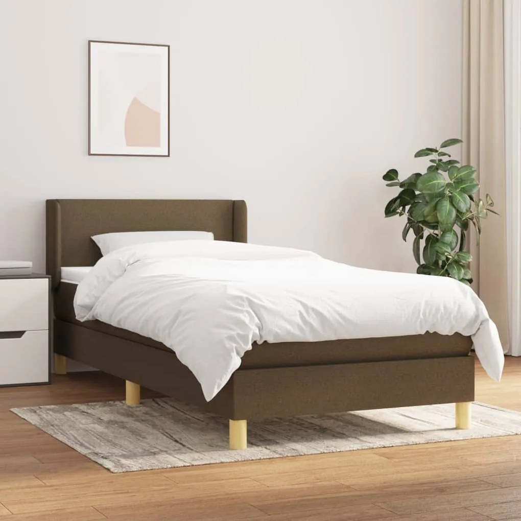 3130084 vidaXL Cama com molas/colchão 90x200 cm tecido castanho-escuro